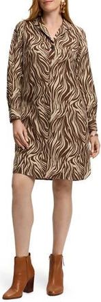 Foxcroft Sloane Zebra Print Long Sleeve Shirtdress in Brown at Nordstrom Rack, Size X-Large