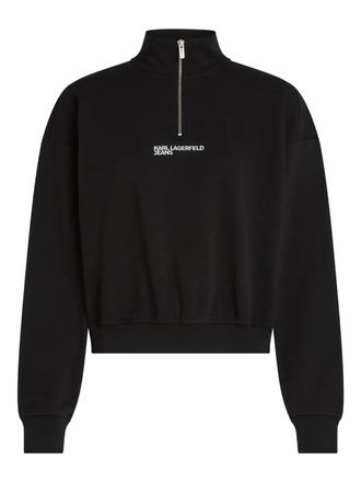 Karl Lagerfeld Sweater met geborduurd logo en halve rits - Zwart