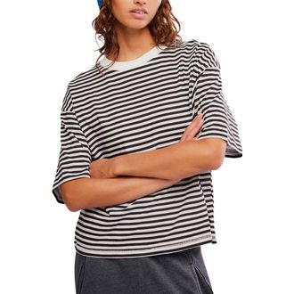Free People FP Movement Stripe Relaxed Fit Cotton T-Shirt in Court Stripe Black White at Nordstrom, Size X-Small