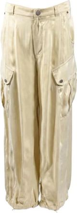 Pinko Wide Broeken - Dames - Wijde Broeken - Beige - M - Nylon - Broeken