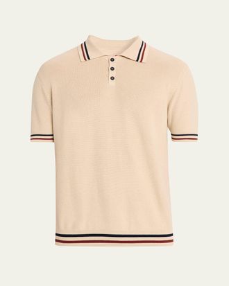 Kiton Mens Double-Stripe Trim Cotton Knit Polo Shirt