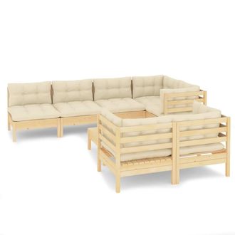 vidaXL Muebles De Jard&iacute;n 8 Pzas Y Cojines Madera Maciza De Pino Crema Vidaxl