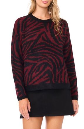 Vince Camuto Zebra Jacquard Crewneck Sweater in Windsor Wine at Nordstrom, Size X-Small