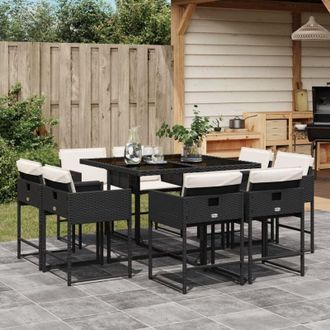vidaXL Vidaxl - Set De Comedor De Jard&iacute;n 9 Pzas Y Cojines Rat&aacute;n Sint&eacute;tico Negro
