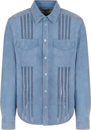 Marni Leren overhemd - Heren - Casual Overhemden - Blauw - L - Leer - Overhemden
