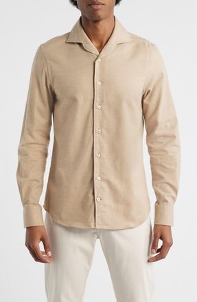 Aur&eacute;lien Slim Fit Camp Collar Cotton & Cashmere Flannel Button-Up Shirt in Beige at Nordstrom Rack, Size Xx-Large