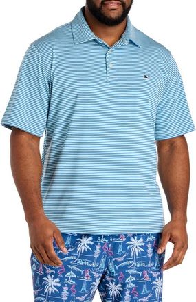 Vineyard Vines Big & Tall Bradley Stripe Sankaty Performance Polo Shirt in Aqua Haze Tide Blue at Nordstrom, Size Xx-Large