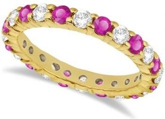 Allurez Eternity Lab Grown Diamond & Pink Sapphire Ring Band 14k Yellow Gold (2.35ct)