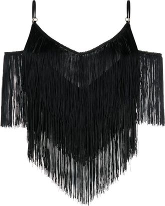 Pinko Giappone fringe-embellishment blouse - women - Acetate/Polyester - 44 - Black