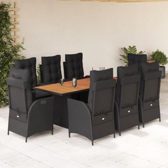 vidaXL Set De Comedor De Jard&iacute;n 9 Pzas Y Cojines Rat&aacute;n Sint&eacute;tico Negro Vidaxl