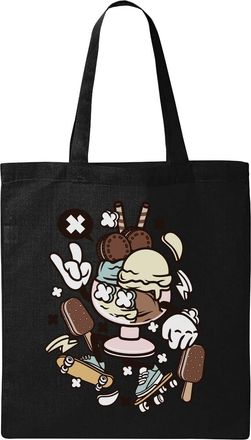 Generic Ice Cream Skateboard Urban Roller Skates Natural Ecological Cotton Tote Bag Black