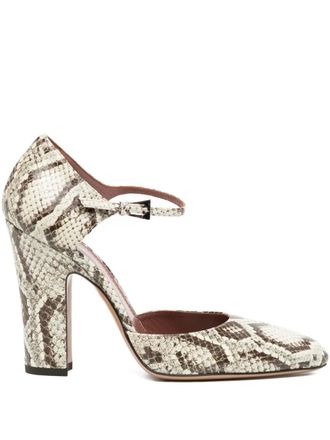 PARIS TEXAS 100mm python-print ankle-strap pumps - Neutrals