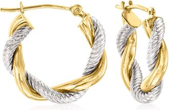 Ross-Simons 14kt 2-Tone Gold Twisted Hoop Earrings