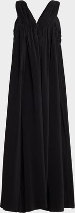 Co Crinkle Pleated V-Neck Sleeveless Midi Dress