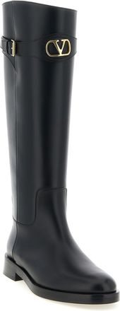 Valentino Garavani Womens Black Calfskin Over The Knee Shoe