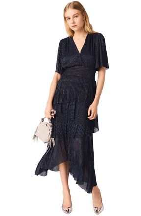 Maje Metallic ruffled midi dress in Navy at Nordstrom, Size 38 Eu