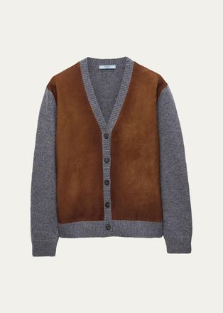 Prada Suede & Wool Knit V-Neck Cardigan