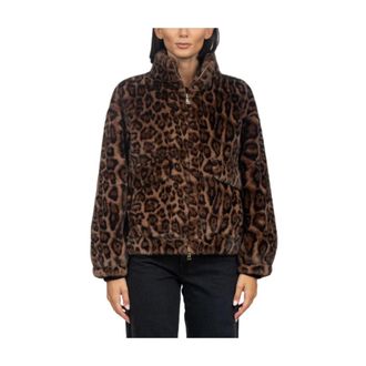 Zoe Giacca Ecopelliccia Maculata Corta Abbottonatura Zip - Dames - Jassen - Bruin - L - Polyester - Jassen