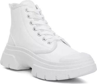 London Rag Roxane Chunky WomensWhite Leather Round Toe Ankle Boots ZAP2281