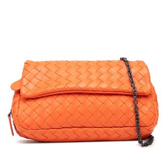 Bottega Veneta Pre-owned Womens Mini Nappa Intrecciato Expandable Chain Flap Crossbody - Orange Leather - One Size