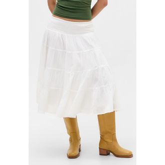 BDG Bea Cotton Tiered Skirt in White at Nordstrom, Size X-Small