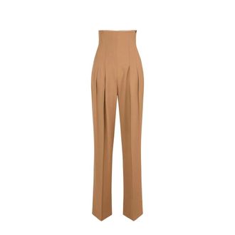 Elisabetta Franchi Vloeiende gabardine broek - Dames - Broeken - Bruin - Maat: S Gabardine