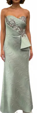 MNM Couture Strapless Sequin Beading Design Gown In Sage