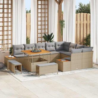 vidaXL Conjunto De Sof&aacute; De Jard&iacute;n Con Coj&iacute;n 12 Pcs Beige Polirat&aacute;n Vidaxl