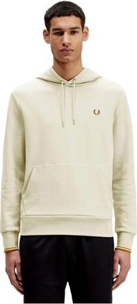 Fred Perry Hoodie met Laurel Wreath Borduursel - Heren - Hoodies - Beige - XL - Katoen - Hoodies & sweatvesten