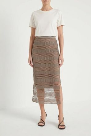 Brunello Cucinelli Taupe Mesh Midi Skirt, Size X-Small