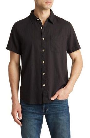 Lucky Brand San Gabriel Short Sleeve Linen Blend Button-Up Shirt in Jet Black at Nordstrom Rack, Size Medium