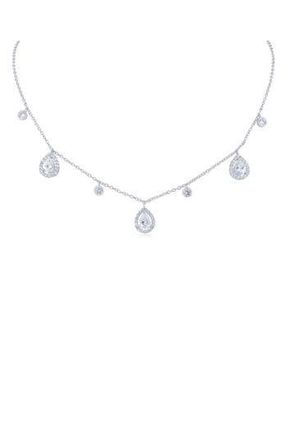 Kenneth Jay Lane Pav&eacute; Triple Teardrop Necklace in Clear/Silver at Nordstrom Rack, Size 16
