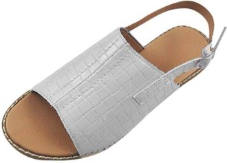 Generic Women Leather Sandals Minimalist Flat Sandals Elegant Fish Mouth Sandal Adjustable Ankle Strap Sandal Casual Beach Shoes Fashion Slip On Shoes Comfy S