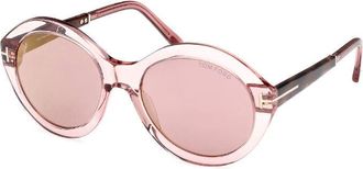 Tom Ford Round Full Rim, With A Shiny Light Pink/dark Havana Frame And Violet Mirror Lens