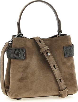 Brunello Cucinelli Womens Top Handle Bag Brown Calfskin Leather