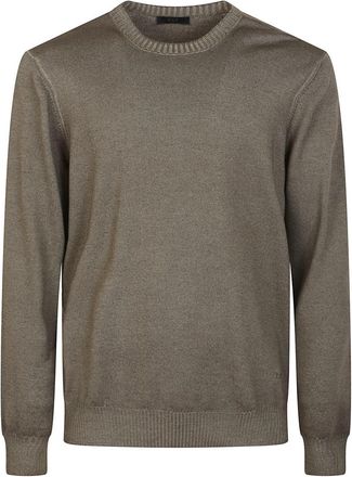 Fay Wollen trui met geborduurd logo - Heren - Ronde hals truien - Groen - XL - Wol - Truien & Vesten