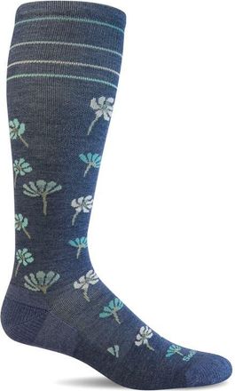 Sockwell Field Flower Compression Socks in Denim at Nordstrom, Size Small