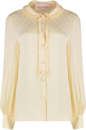 Valentino Garavani Toute la V Zijden Overhemd - Dames - Overhemden - Beige - M - Overhemden