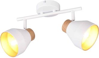 Trio Leuchten Barra 2 luci, metallo e legno, bianco e oro, L 32 cm, Valentin
