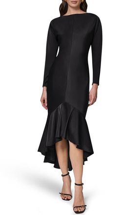 DKNY Long Sleeve Satin Mermaid Cocktail Dress in Black at Nordstrom, Size 10