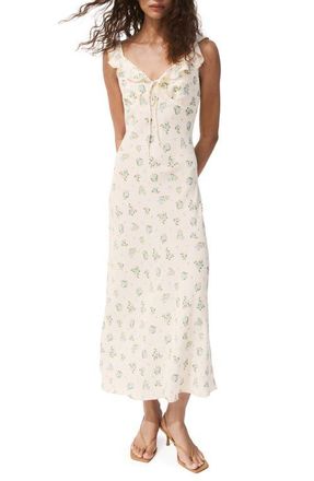 Mango Floral Ruffle Strap Dress in Ecru at Nordstrom, Size 10