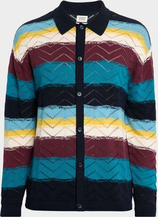 Scotch & Soda Mens Stripe Open Structure Cotton Knit Cardigan