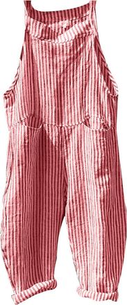 Generic Summer Jumpsuits For Women Uk, Ladies Stripe Jumpsuit, Casual Boho Sleeveless Onesie Loose Roll Up Overalls Fashion Printed Romper With Pockets Basic 