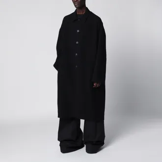 Rick Owens Cappotto lungo monopetto con colletto in lana nera