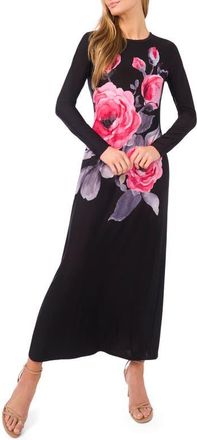 Ted Baker Eloise Placed Floral Long Sleeve Maxi Dress in Rich Black at Nordstrom, Size X-Small