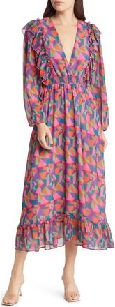 Area Stars Geometric Print Long Sleeve Dress in Multi at Nordstrom, Size Large