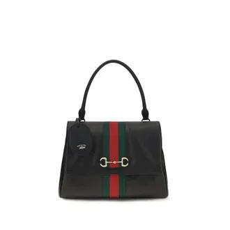 Gucci Web-Stripe Leather Top Handle Bag Black