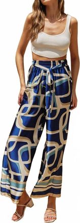 Dress Forum Printed Satin Wide Leg Pant In Blue
