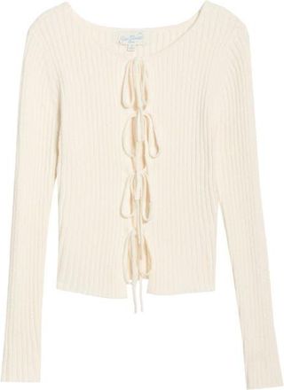 PacSun Margot Tie Front Rib Sweater in Ivory at Nordstrom, Size Xx-Small