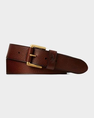 Polo Ralph Lauren Men & apos;s Gold-Tone Buckle Pebbled Leather Belt